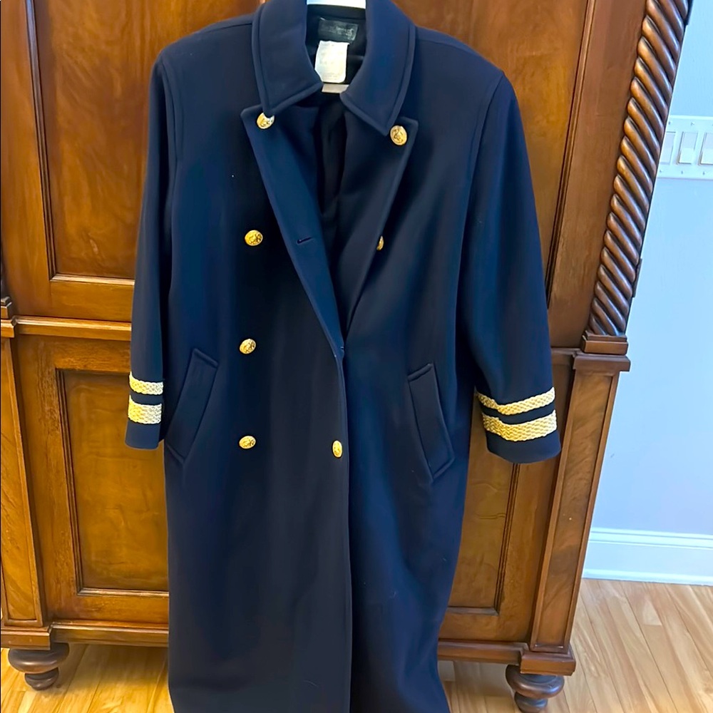 Have Bernard Vintage 100% wool Navy Blue Double-Breasted Coat with Gold Accents